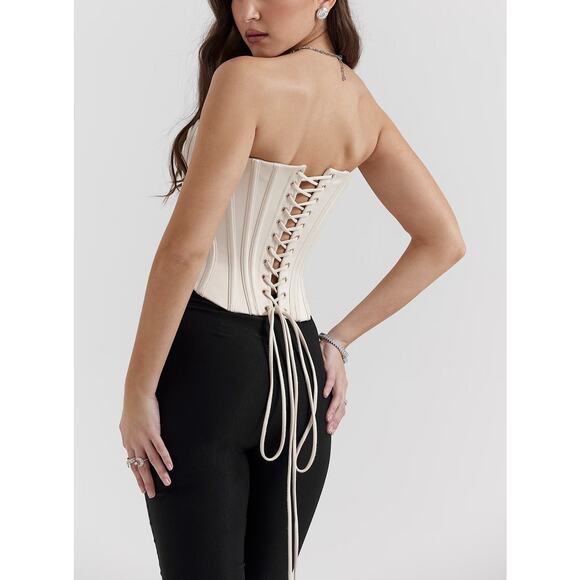 House of CB Genevieve Vintage Cream Lace Back Corset Top Size S Small - Picture 6 of 7